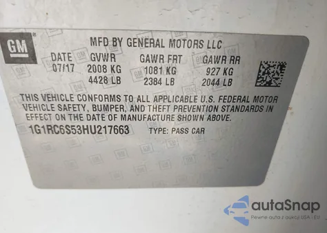 2017 Chevrolet Volt Lt из США, поврежденный, VIN 1G1RC6S53HU217663